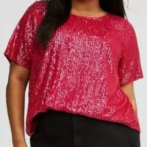 Torrid Abbey Blouse Plus Size 3X Pink Sequin Short Sleeve